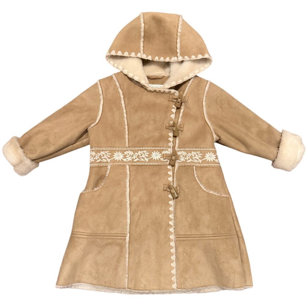 Rothschild Faux Shearling Hooded Coat Tan Cream Kids 3T Winter Jacket Toggle